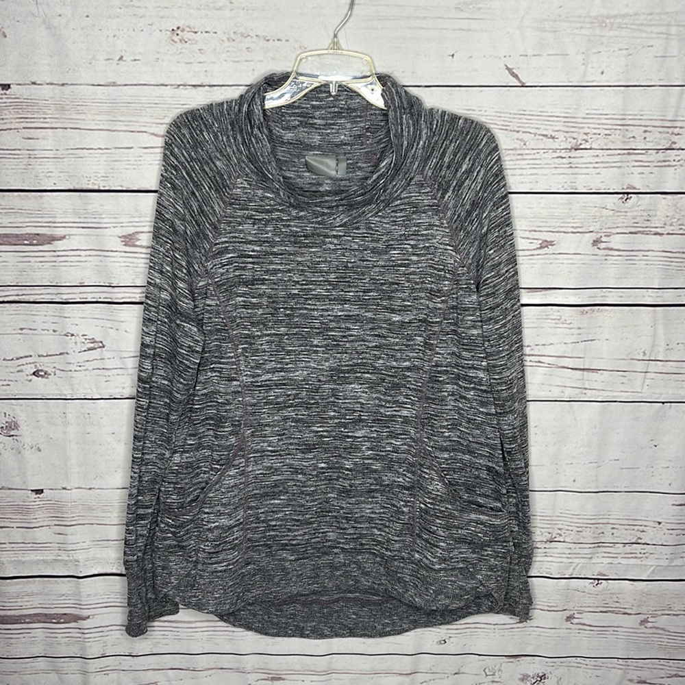 Athleta Heathered Gray Funnel Neck Sweatshirt Pockets Sz XL!